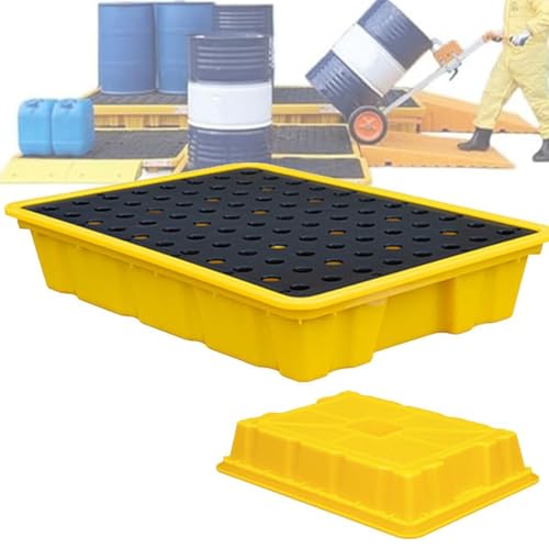 Plateforme de rétention modulaire pour palettes, entrepôts et usines, avec accès pour chariot élévateur et système de drainage. Bac modulaire étanche pour fût de 208 litres (55 gallons). Sol