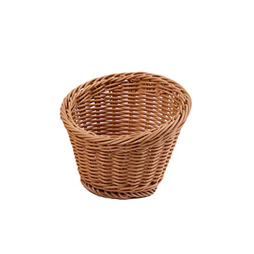 Happyyami Simulated Rattan Storage Basket Medium Braided Container for Home Restaurant and Party Use for Fruits Vegetables and Food Serving Stylish Design