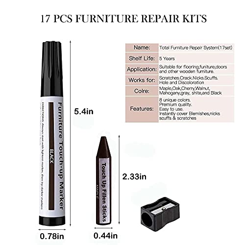 Image of KRySt Furniture Touch-Up Marker | Colour Wood Repair Markers for Scratch Removal on Wooden Furniture, Floor, Table, Cabinet & Door | Quick Dry Surface (Set Of 10)