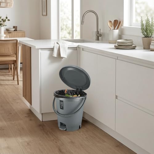 Image of KOLORR Luxe Premium Plastic Pedal Dustbin | Modern Plastic Waste Bin, Trash can with Sleek Design for Home, Kitchen, Office, Bathroom & Washroom - Medium, Grey