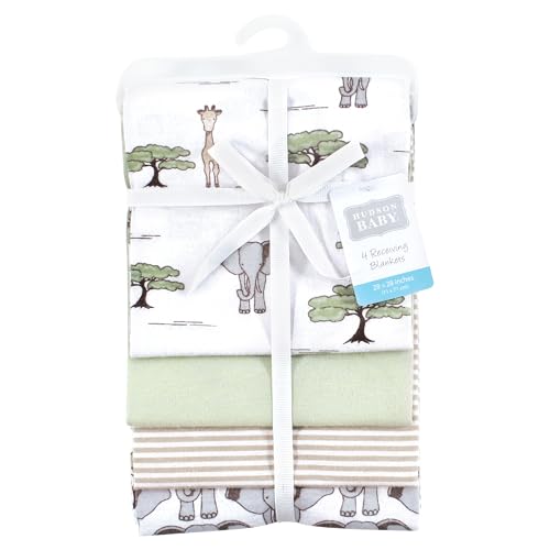 Image of Hudson Baby Cotton Flannel Receiving Blankets 4-Pack, Wild Safari Adventures, One Size