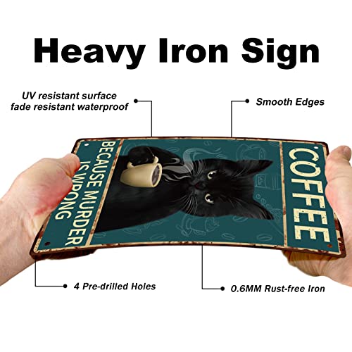GLOBLELAND Coffee Cat Vintage Metal Iron Sign Plaque Poster Retro Metal Wall Decorative Tin Signs 11.8×7.9inch for Home Bar Coffee Shop Restaurant Kitchen Club Decoration