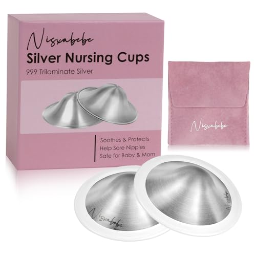 Image of Nisxabebe The Original Silver Nursing Cups-Nipple Shields for Breastfeeding Newborn-Breast Feeding Essentials Must Haves-Nipple Covers to Protect Nursing Nipples,Trilaminate 999 Silver- Maxi Size