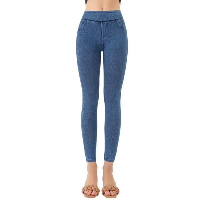 Women's Ultra Soft High Waist Denim Leggings Tummy Control Pull Stretchy with Pockets Jeans - Image 3