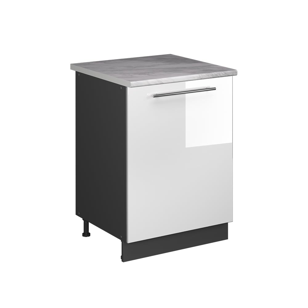 Vicco Kitchen base cabinet Fame-Line, White High Gloss/Anthracite, 60 cm