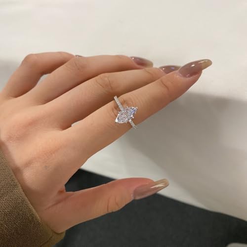 2CT Marquise Cut 18K White/Gold Plated Lab Grown Diamond Ring, Simulated Rings for Women, D Color VVS1 Clarity Eternity Promise Ring for Wedding Engagement Anniversary3