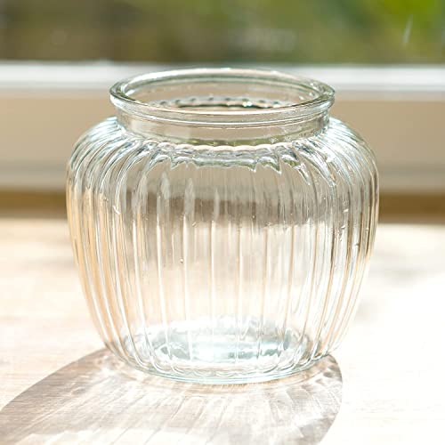 Image of Incrizma Vintage Style Ribbed Glass Bubble Flower Jar Vase 14cm ~ Perfect for Wedding & Home- Vase for Home Decor，Desktop Vases Flower-Vases with Smooth Glass Surface, for Kitchen Decor