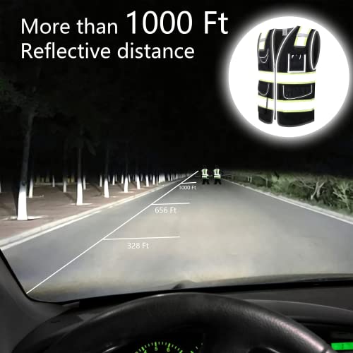 Image of Black Safety Vest Mesh High Visibility Reflective Vest for Men Women with 9 Pockets and Zipper Hi Vis Construction Vest, Meets ANSI /ISEA Class 1, (E1-Black-3XL)