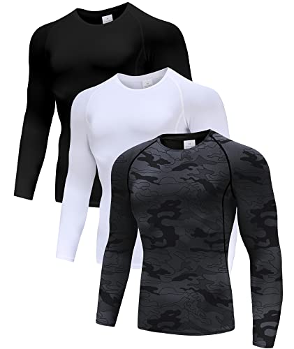 Men’s (Pack of 1 or 3 or 5) Cool Dry Compression Short/Long Sleeve Sports Baselayer T-Shirts Tops
