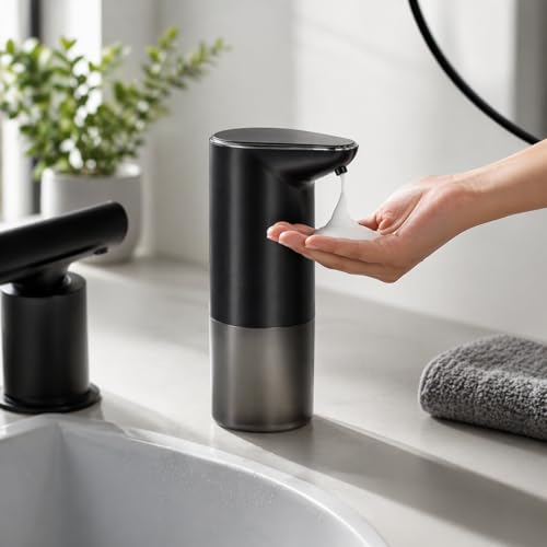 Image of Automatic Soap Dispenser Touchless | Infrared Sensor Hands-Free Liquid Soap & Sanitizer Dispenser | Battery Operated Hygienic Hand Wash Machine | Modern Design for Bathroom & Kitchen(Black)
