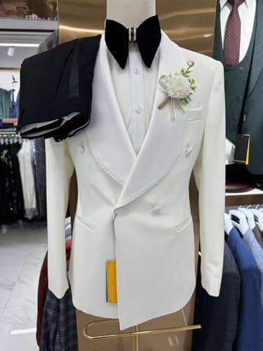 Men's Suit 2 Piece Double Breasted Wedding Tuxedo Shawl Collar Set Jacket Pants3