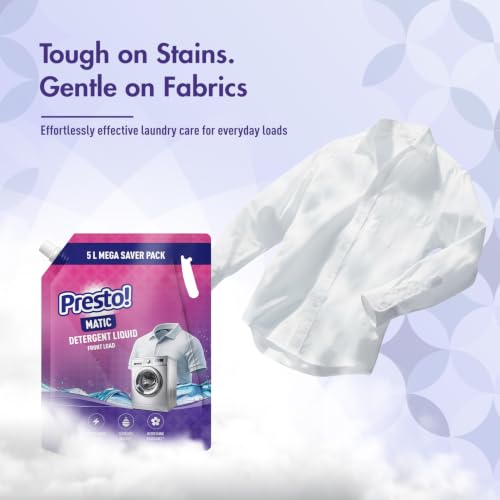 Image of Amazon Brand - Presto! Matic Front Load Liquid Detergent Refill Pack 5L | Floral Scent | Quick Action Stain Removal for Front Load Washing Machines
