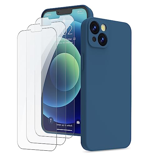 Coques de protection d'écran en verre trempé compatibles avec iPhone 13 et 3 films de protection d'écran en silicone - Protection de l'appareil photo à 360° - Pour iPhone 13 6.1" (Bleu) Coques de protection d'écran en verre trempé compatibles avec iPhone 13 et 3 films de protection d'écran en silicone - Protection de l'appareil photo à 360° - Pour iPhone 13 6.1" (Bleu)