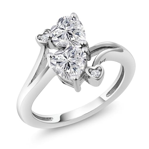 Gem Stone King 10K White Gold IGI Certified Lab Grown Diamond 2 Heart Shape Engagement Ring For Women | 2.04 Cttw | Heart Shape 6.5MM = 2.00 Ct | E-F Color | VS1-VS2 Clarity