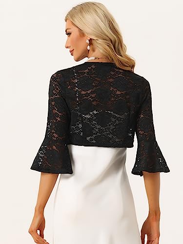 Allegra K Lace Shrug for Women's Evening Open Front Bell Sleeves Elegant Bolero Cardigan3