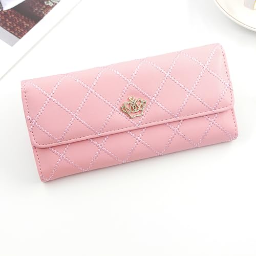 Women's Long Tri-fold Wallet Leather Card Holder Purse Zipper Buckle Elegant Clutch Wallet Handbag for Women Pink2
