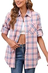 Pink Blue Flannel Shirt Women