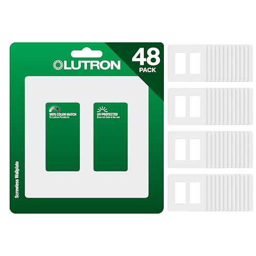 Image of Lutron Claro Light Switch Cover Plate, 2 Gang Wallplate, for Decorator Light Switches, Rocker Light Switch Cover, Outlet Cover, Screwless Switch Plate Cover, Gloss, CW-2-WH-48, White, 48 Pack