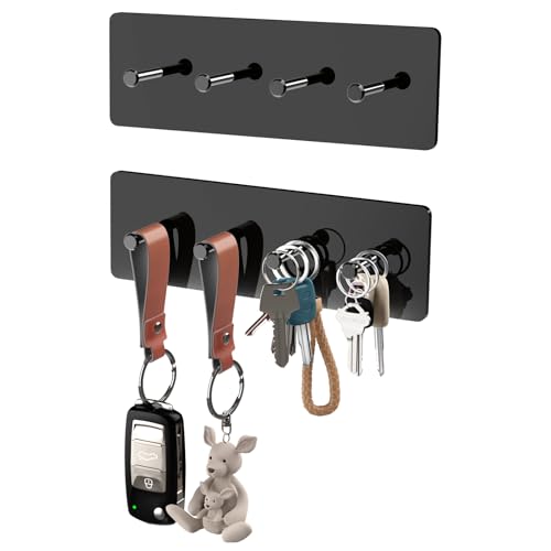 NiHome 4-Hook Wall Mount Key Holder 2-Pack, No-Screw Sleek Design for Tidy Walls, Longer Hooks to Hold Larger Straps, Streamlined Organization for Quick Key Access in Entryways & Offices (Black/Black) - Cosy Home Interiors NiHome 4-Hook Wall Mount Key Holder 2-Pack, No-Screw Sleek Design for Tidy Walls, Longer Hooks to Hold Larger Straps, Streamlined Organization for Quick Key Access in Entryways & Offices (Black/Black)