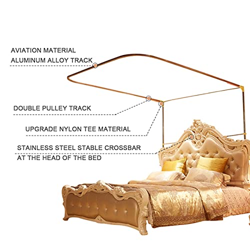 Dosel de cama rosa de 2x2,2m con riel en U y encaje elegante 6