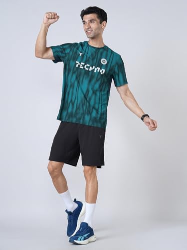 Image of TECHNOSPORT Men Cricket Fan T-Shirt IPL Printed Casual Sportswear Tee Typography Print Slim Fit Round Neck Short Sleeve Polyester Sports Tshirt for MenIPL MensJersey