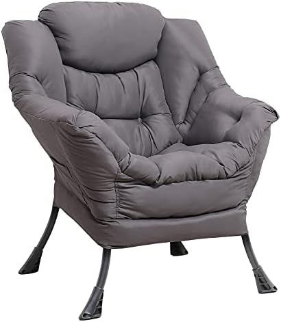 SOCIALCOMFY Modern Velvet Fabric Lazy Chair - Comfy Upholstered Single Reclining Armchair - Soft Accent Contemporary Lounge Chair with Armrests, Side Pocket for Living Room, Bedroom, Office (Grey)