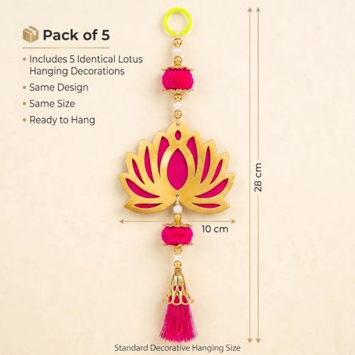 Image of JH Gallery Pink Pom Pom Lotus - Handmade Ganpati Decoration Setup for Home, Ganesh Chaturthi Mandap Decor, Pooja Room, Temple & Door Hanging (11 Inch, Pack of 5)