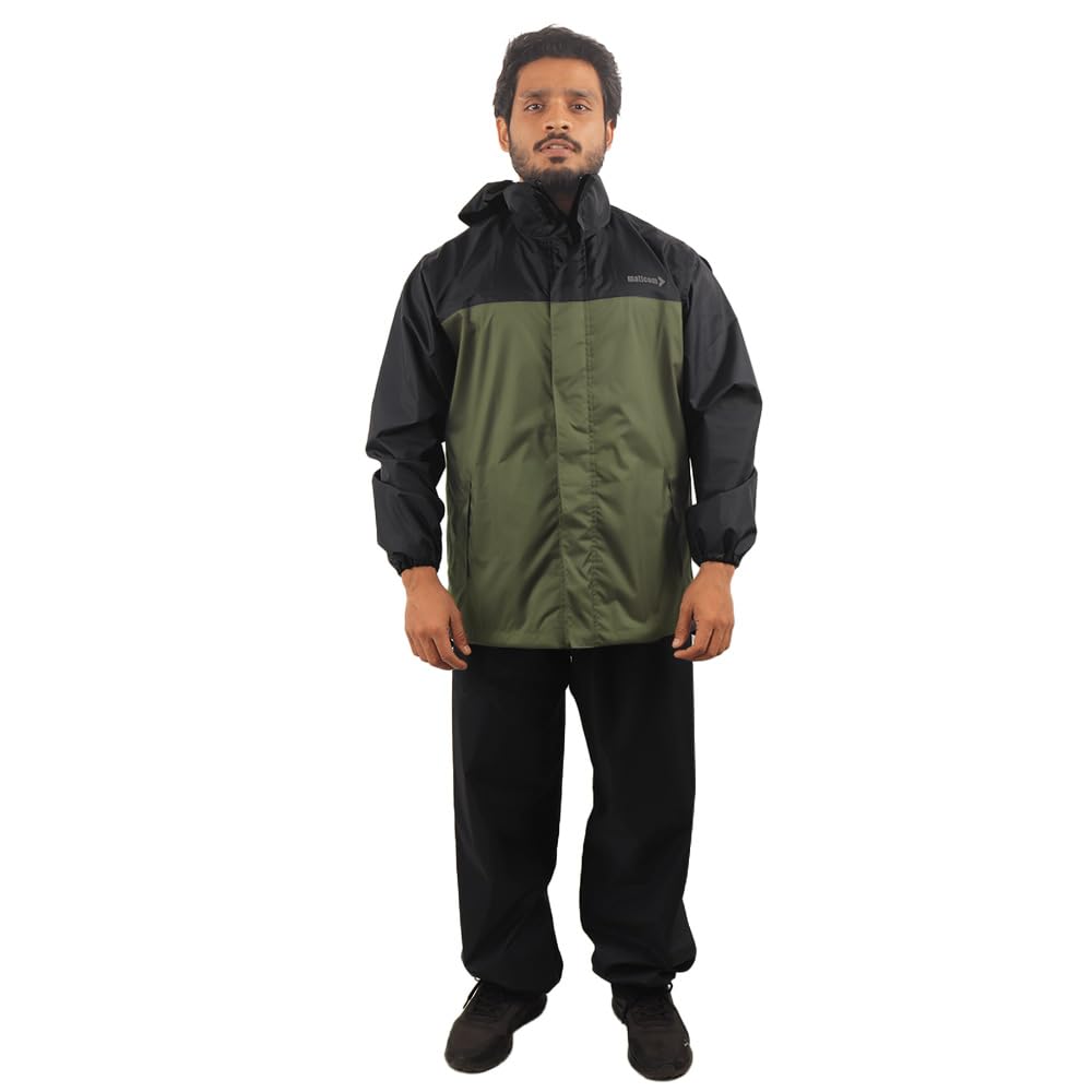 mallcom Arcus PU Coated Jacket and Trouser Raincoat, Waterproof, Detachable Hood with Drawstring Adjuster, Flaunt Side Pocket, Elasticated Pull-On Pant, Color- Olive-Black-picture-31