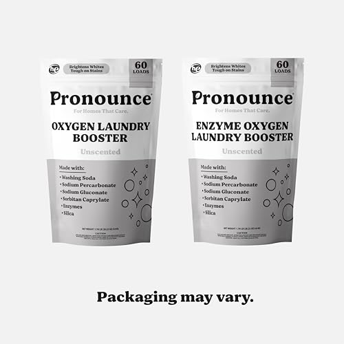 Image of Pronounce Enzyme Oxygen Laundry Booster - Brightens White & Tough on Stains, Fights Odor. Enzyme Stain Fighter, Cleaner Ingredients, Fragrance Free - Ultra Concentrated, HE - 60 Loads (Unscented)