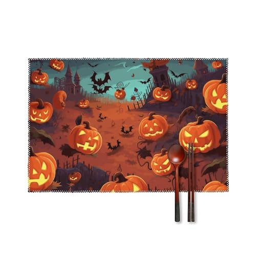 Sets de table Halloween anti-tache en toile pour table propre - 2