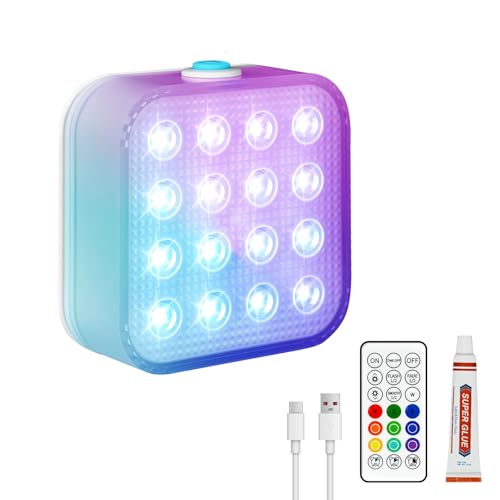 Submersible LED Lights with Remote 16 LED Beads Waterproof Underwater Light Rechargeable Battery 16 Color Changing Pool Light Adjustable Brightness & Timer for Pool Hot Tub and Pond Use (1pcs)