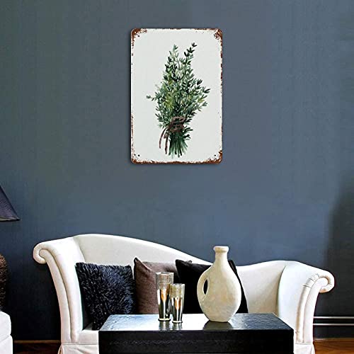Vintage Tin Sign Thyme Bundle Watercolor Decor Thyme Botanical Green Herb Watercolour Decor Minimalist Kitchen Wall Decor Herb Art Wall Sign 12"×8" #TOP3