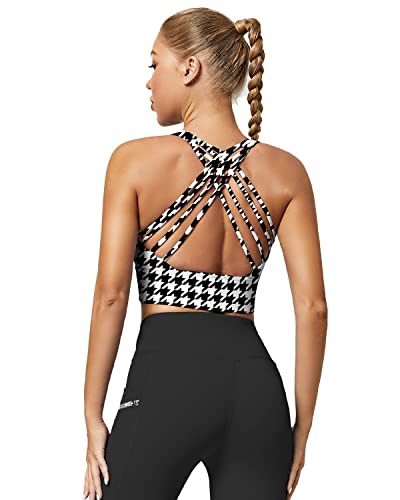Queenieke Womens Yoga Bra Sport Medium Support Strappy Free To Be Bra M Color Houndstooth-Medium Support #TOP5