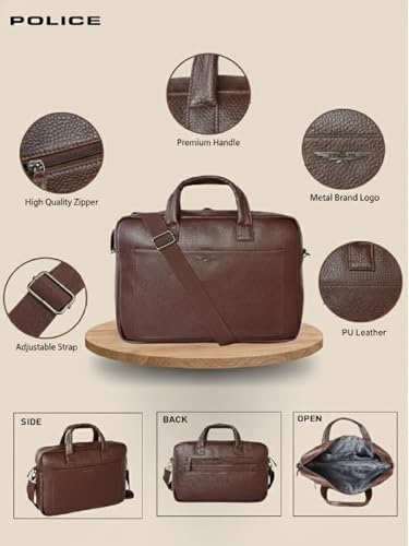 Image of Police Mens Brown Anthony Stylish Laptop Bag