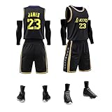 Kinder Jungen Mädchen Männer Erwachsene Lebron James # 23 LBJ LA Lakers Retro Basketball Trikots Sommer Anzüge Kits Top + Shorts 1 Set-Black-L