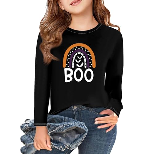 Girls Halloween Shirt Long Sleeve Graphic Tee Cute Casual Pullover Fall Top for Kids Holiday Outfit