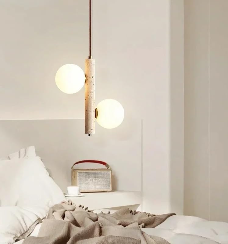 Lampe suspendue en travertin jaune et pierre naturelle avec éclairage LED de chevet moderne