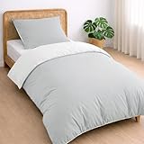 Dreamzie Funda nordica Cama 90/105 Algodon - Funda edredon 140x200 con Cierre + 1 Funda Almohada 65x65 - Juego de Cama Liso y Reversible - Gris Claro