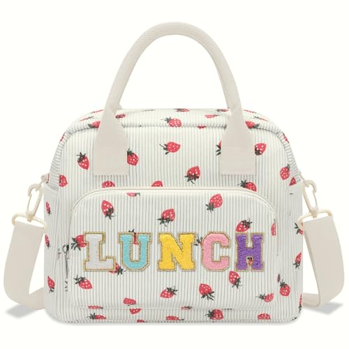RLGPBON Lunch Bag Women Girls Large Lunch Box Insulated Tote Bag, Cute Corduroy Reusable Lunch Box for Adult for Work Picnic or Travel