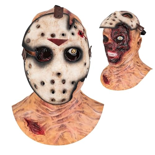 CAFELE Jason Mask Double Zombie Mask Scary Hockey Masks for Adults Halloween Cosplay Costume Props (Double Layer)