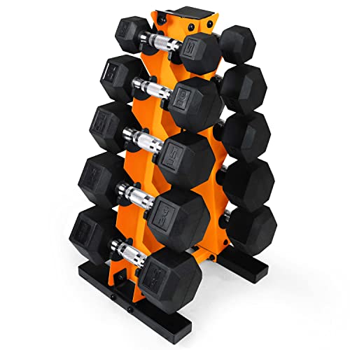 5-25Lb Coated Hex Dumbbell Set With Rack By WF Athletic Supply - Ideal For Muscle Toning & Strength Building