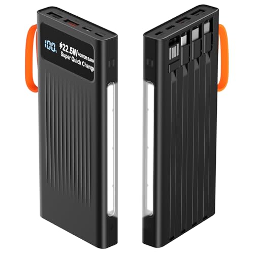 Portable Charger 10000mAh Power Bank Built-in Cable,PD 22.5W Fast Charging Powerbank, LED Display External Battery Pack with LED Lighting, Travel Phone Charger for iPhone 16/15/14/13/12,Samsung,Google