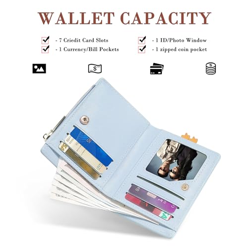 CONISY Cute Wallets for Women, Leather Bifold Small Wallet with Zipper Coin Purse, RFID Blocking Wallet for Girls and Ladies (Duck Blue)2