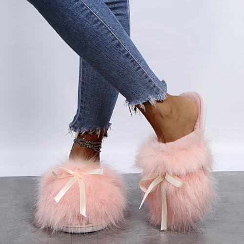 Slippers for Women Fuzzy Bow Slipper Cute Fluffy Cozy House Shoes with TPR Sole Indoor and Outdoor4