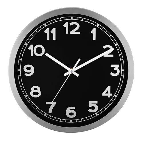 Plumeet Reloj de Pared Extra Grande, Reloj de Pared con Pilas de 40.6cm con Marco de Aluminio, Relojes de Pared de Metal Silenciosos, Cocina Decorativa, Sala de Estar, Dormitorio, Negro