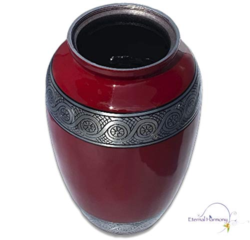 Eternal Harmony Cremation Urn for Human Ashes | Memorial Urn Carefully Handcrafted with Elegant Finishes to Honor and Remember Your Loved One | Adult Urn Large Size with Beautiful Velvet Bag (Red)
