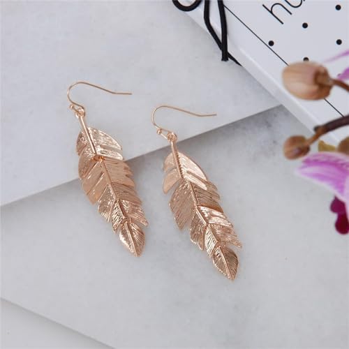 coadipress Bohemian Leaf Earrings for Women Simple Fashion Handmade Boho Long Hanging Gold Silver Rose Gold Tone Feather Dangle Drop Statement Earrings Jewelry Gifts 5