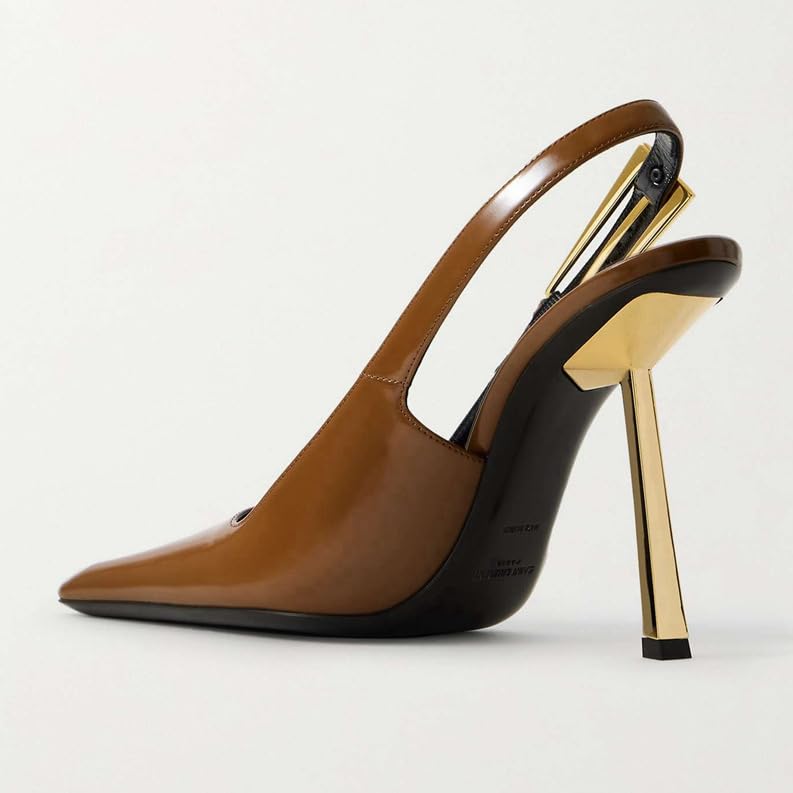 Women's Slingback Pumps Patent Leather Pumps Pointed Toe Chunky High Heels Elegant Dress Shoes Pumps for Women Wedding Party Pump Shoes4