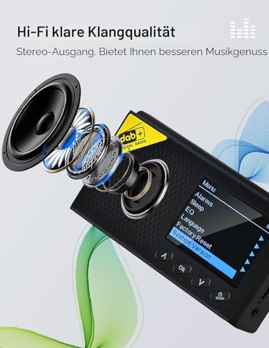 Tragbares DAB Radio, DAB Plus Radio kleine, Bluetooth,USB-C Betrieben & Wiederaufladbarer Akku | 12 Stunden Wiedergabe,2.4“ LCD Display, Kopfhörerbuchse | Dual Alarm,FM, 40 Voreinstellungen