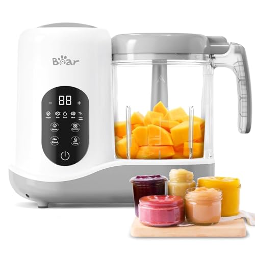 Bear Babyvoedingsbereider, één niveau babyfood maker stomer mixen, automatisch koken en hakken, babypap bereider met zelfreinigende functie, wit